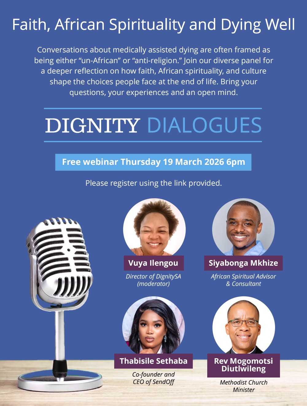 Dignity Dialogues poster for Faith, African Spirituality and Dying Well